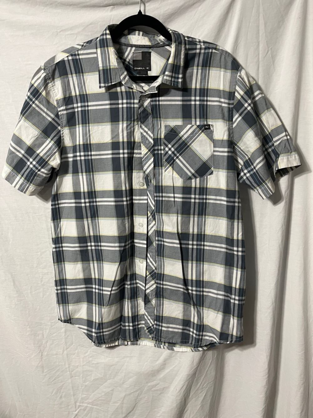 O'Neill Men's Short-Sleeve Plaid Button-Down Shirt - White, Gray, Yellow